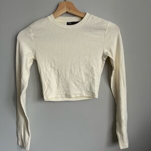 Zara Cream Fitted Crop Long Sleeve Tee